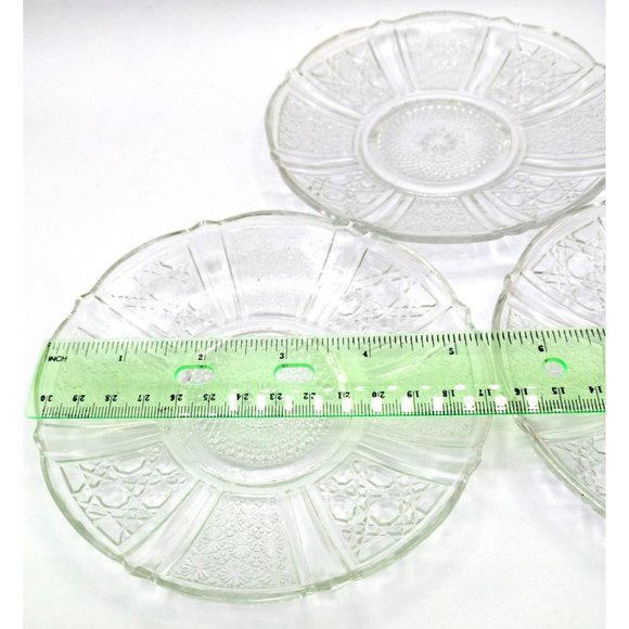 Small Plates Saucers Clear Glass Cut Daisey and Cane  Malaysian Marked Set of 3 - Picture 3 of 13